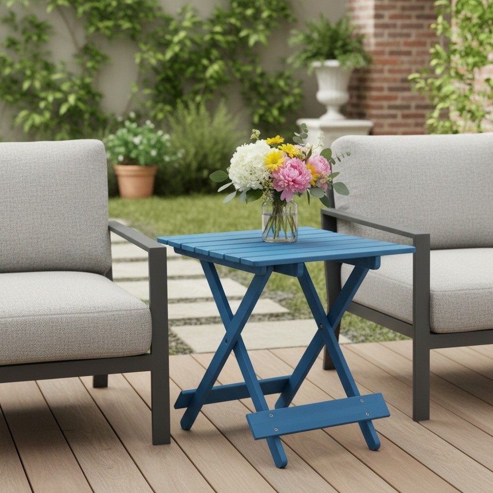 Solid Wood Folding Square Table - Patio, Balcony, Outdoor Portable Space-Saving