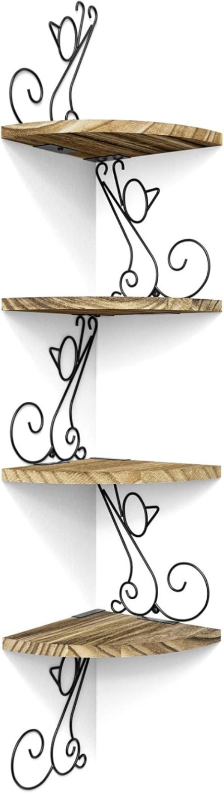 4-Tier Rustic Floating Corner Shelves in Cat Shape - Space Saving Solution