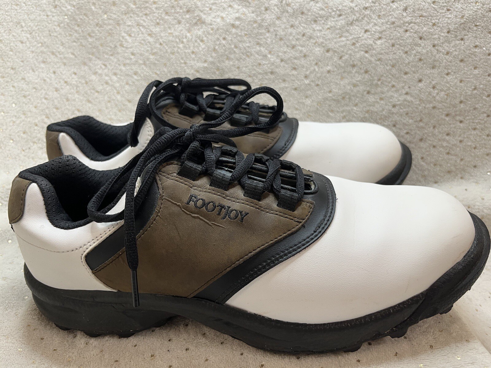 FootJoy Greenjoys Men's Golf Shoes Size 9.5 45516 Soft Spike White Brown Saddle