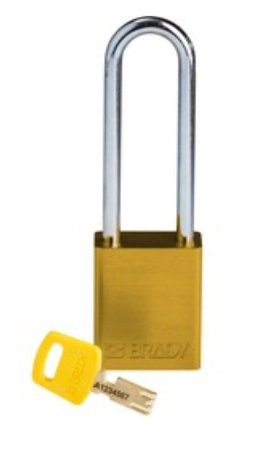 BRADY SAFEKEY ALU-YLW-76ST-KD Lockout Padlock Aluminum Yellow 3.0" Ste