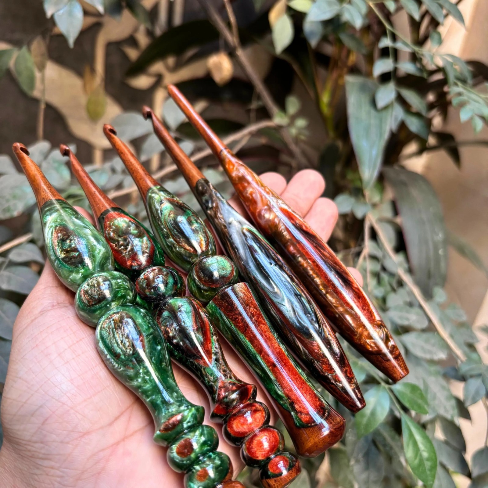 Handmade Wooden and Resin Crochet Hook mix Set of 5 | Custom Size Crochet Hooks