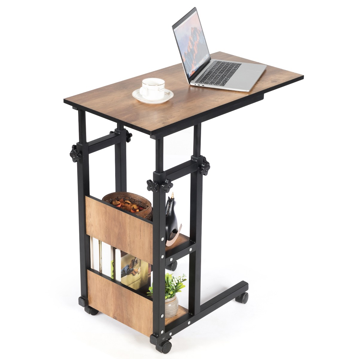 C-Shape Mobile Snack End Side Sofa Laptop Table W/Rolling Cart Height Adjustable