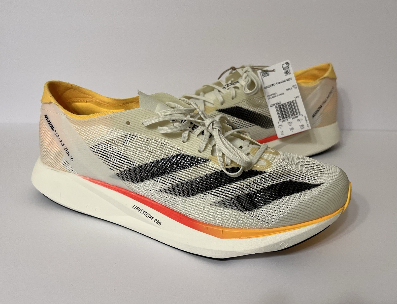 Adidas Adizero Takumi Sen 10 Running Shoes ‘Sun Fire’ Ivory Pack IG8202 Mens 11
