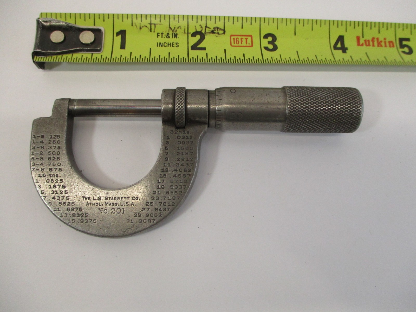 STARRETT # 201 Outside Micrometer 0" - 1" x .001" Modified in VGC