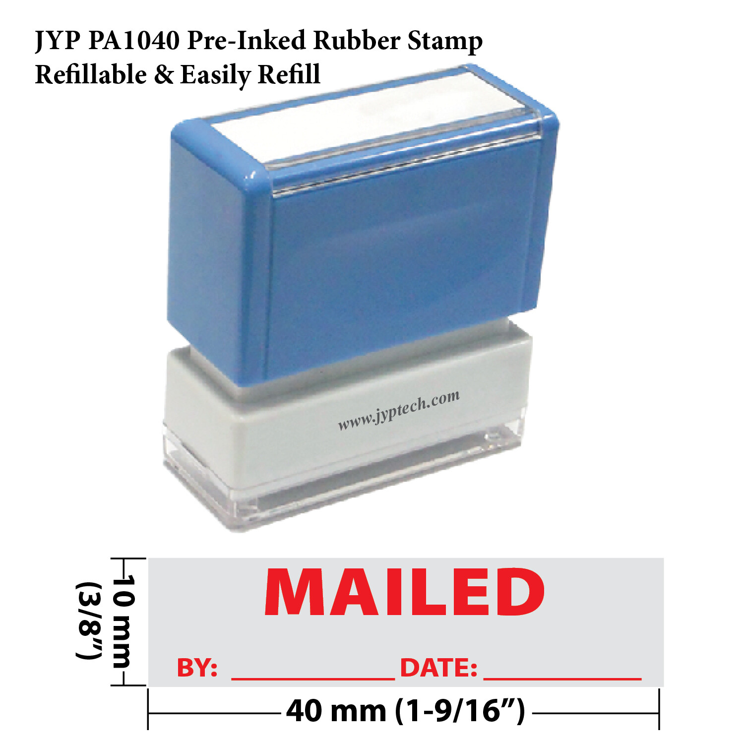 Mailed By Date - JYP PA1040  Pre-Inked Rubber Stamp (Red Ink)