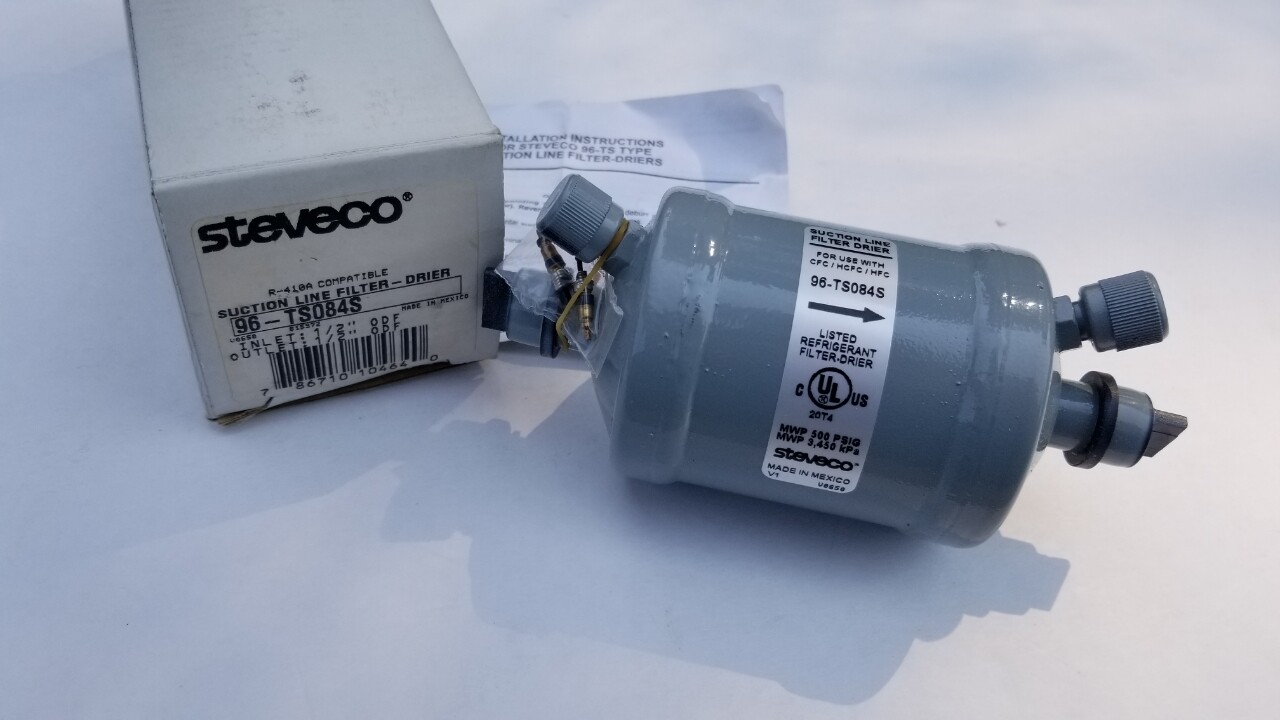 Genuine Steveco 96-TS084S Suction Line Filter-Drier 1/2" ODF, R-410 Compat, New