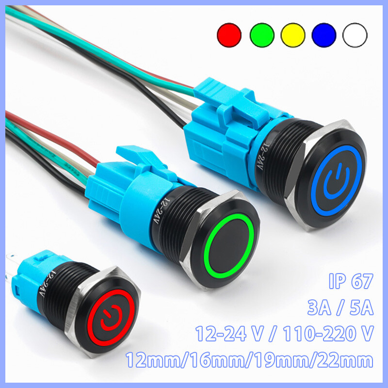 12/16/19/22mm Metal LED Push Button Switch Momentary Latching ON/OFF Waterproof