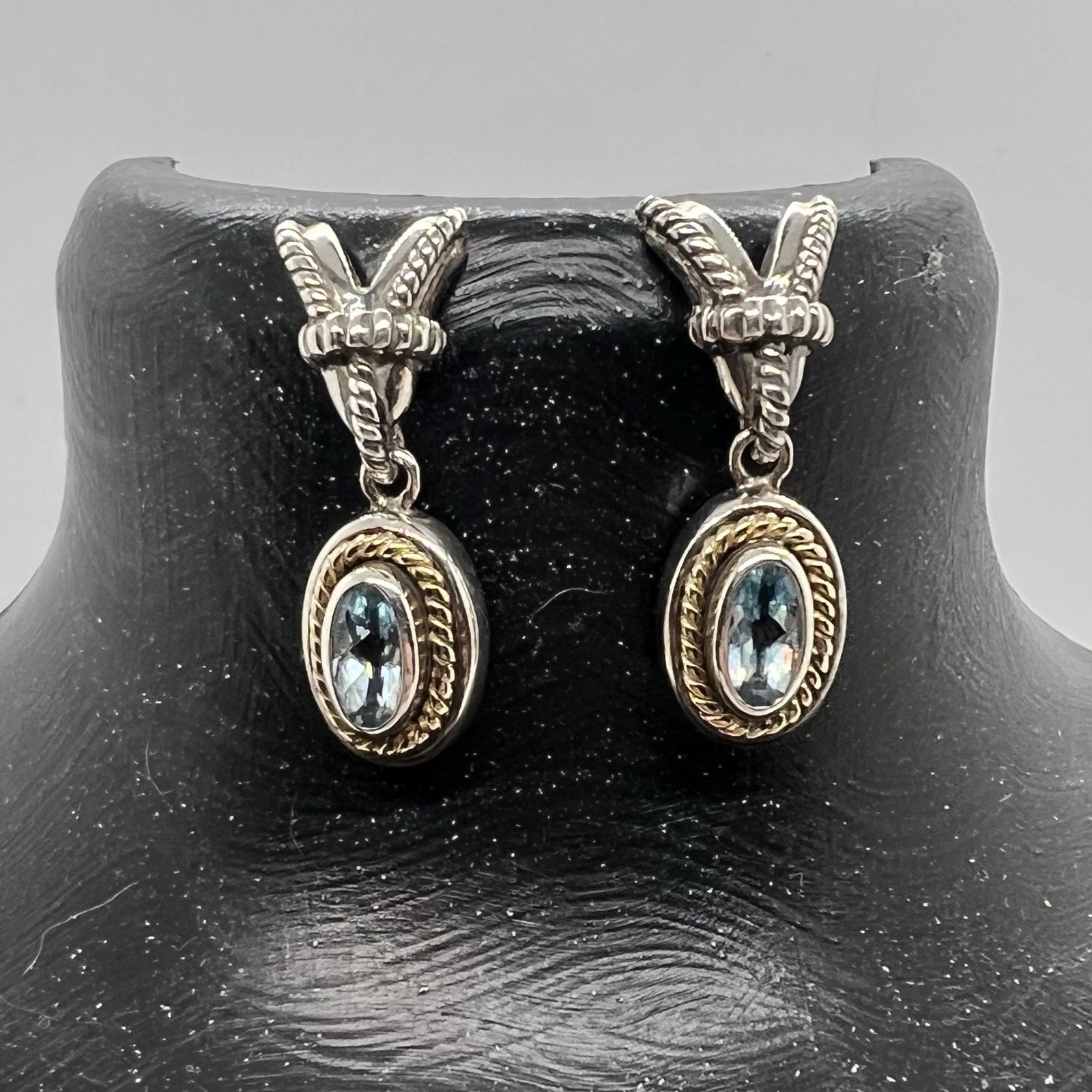 Vintage 925 / 18k Blue Topaz Drop Earrings