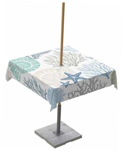 Coastal Outdoor Tablecloth - 54x54 Inch Square Dining Table Cover, Blue Teal
