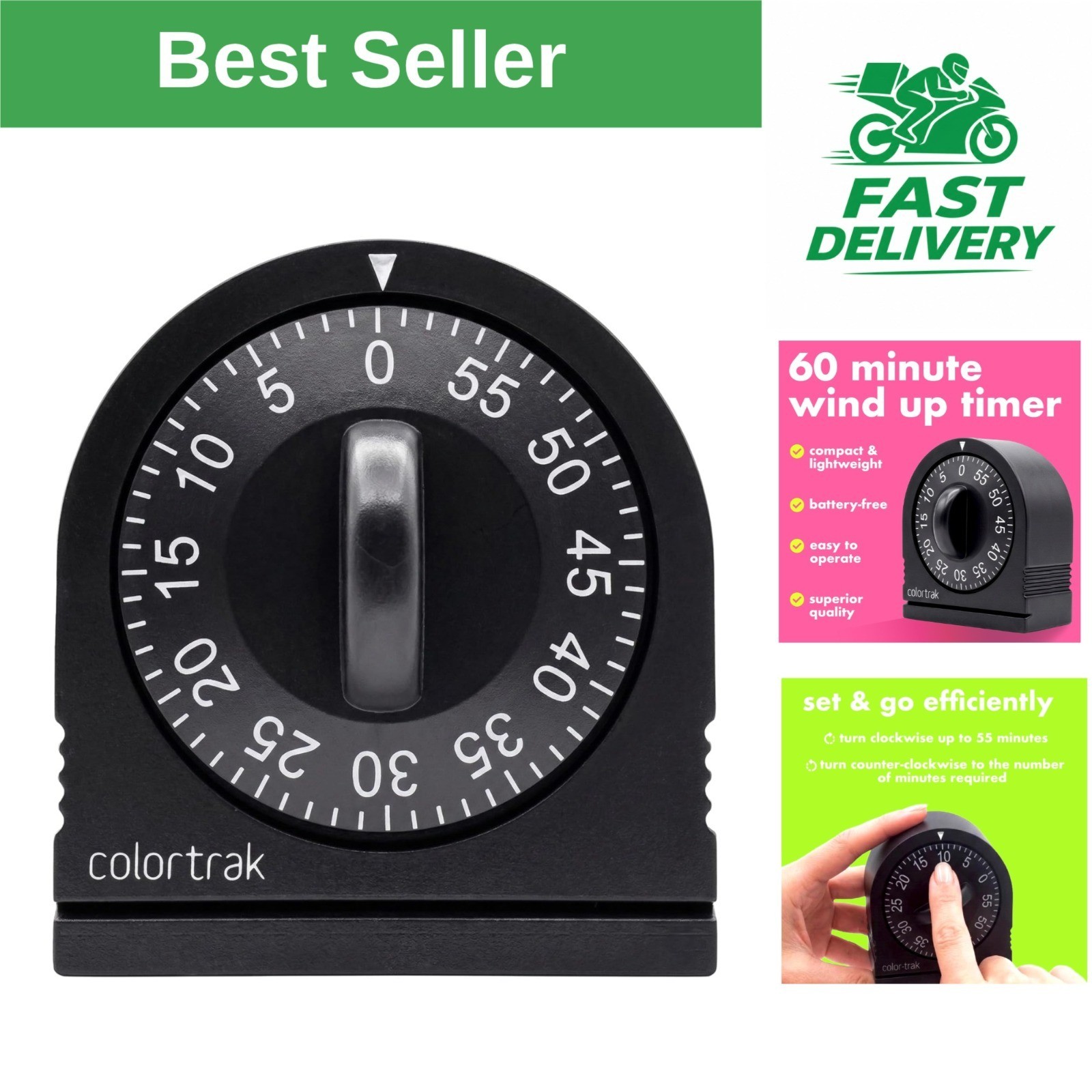 Colortrak 60 Minute Wind Up Timer - Mechanical Countdown Timer