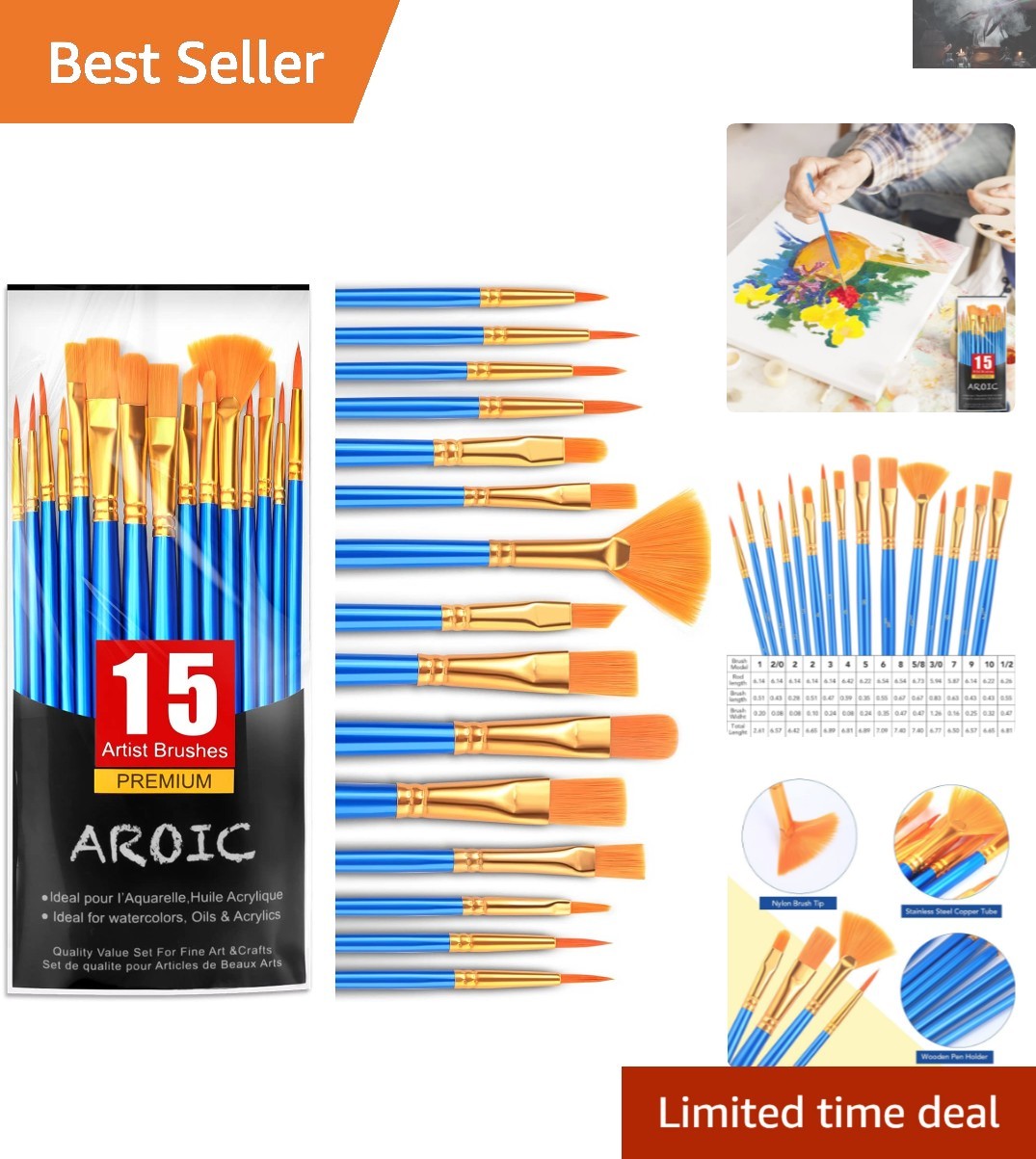 All-Purpose 15-Size Paint Brushes Set - Perfect for Kids & Adult Art Enthusiasts