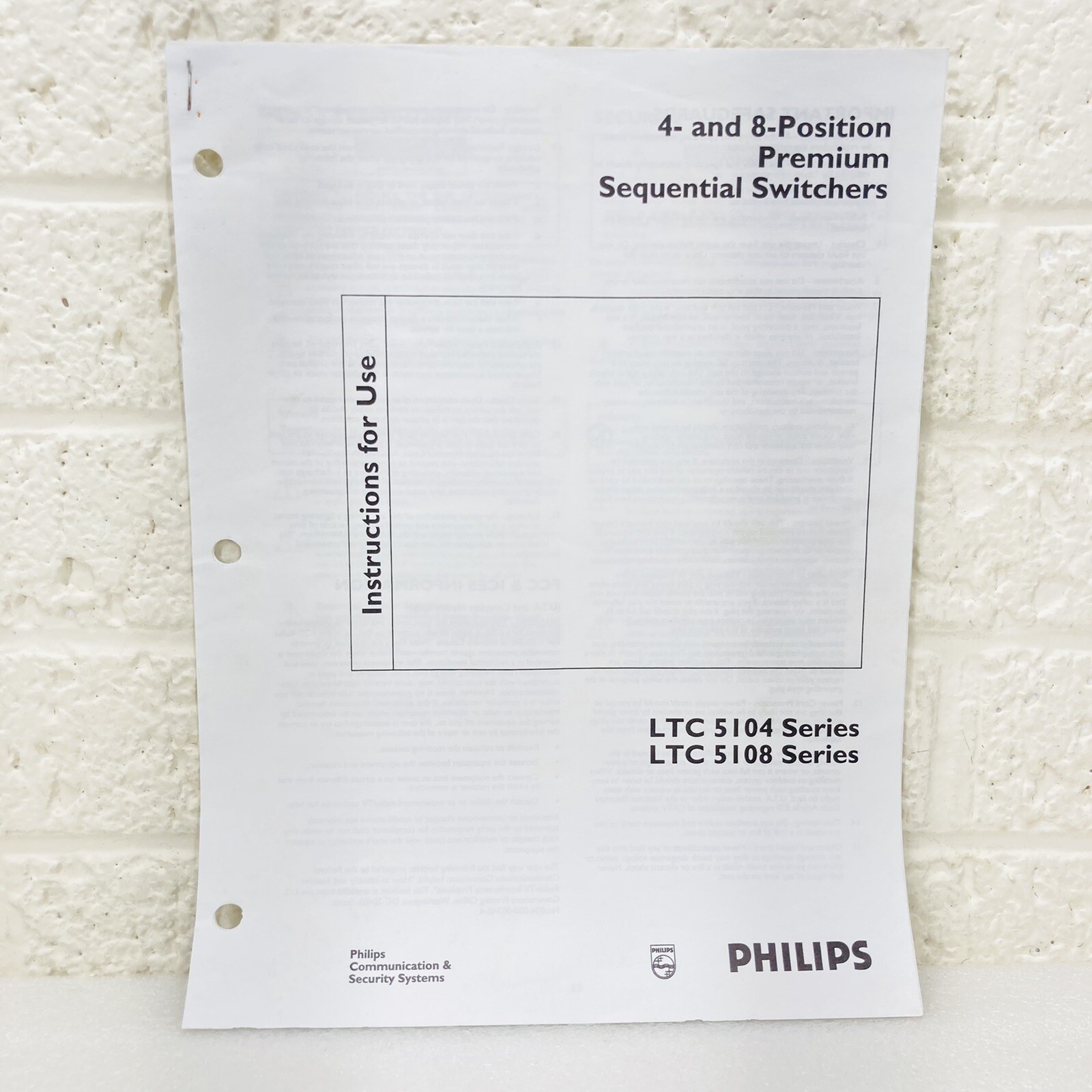 Philips LTC 5104 5108 Series 4 & 8 Position CCTV Switcher Manual Instructions