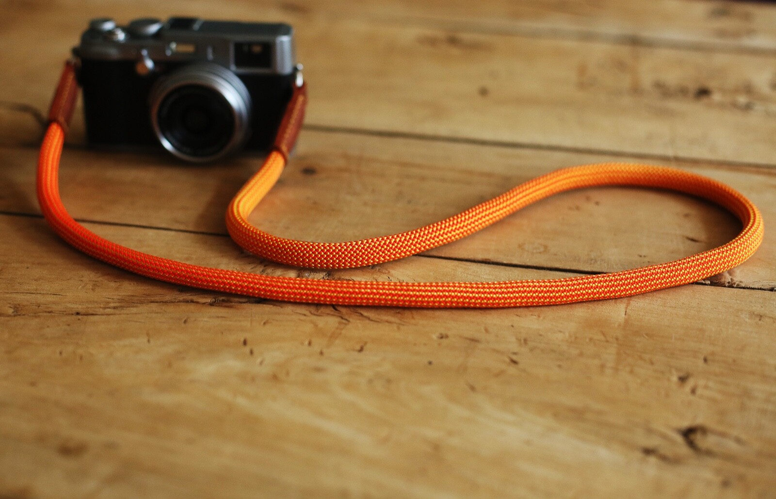 Handmade camera neck shoulder strap orange strong climbing rope