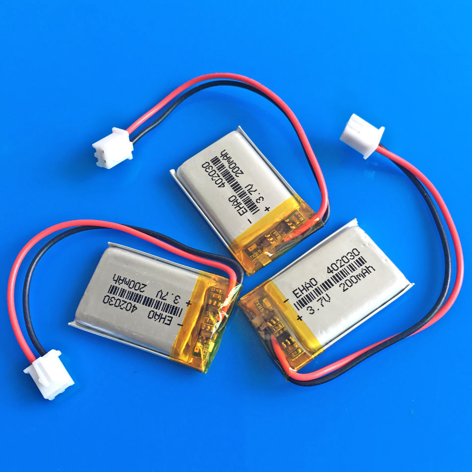 3 pcs 3.7v 200mAh LiPo Polymer Rechargeable Battery 402030 JST 2Pin 2.54mm Plug