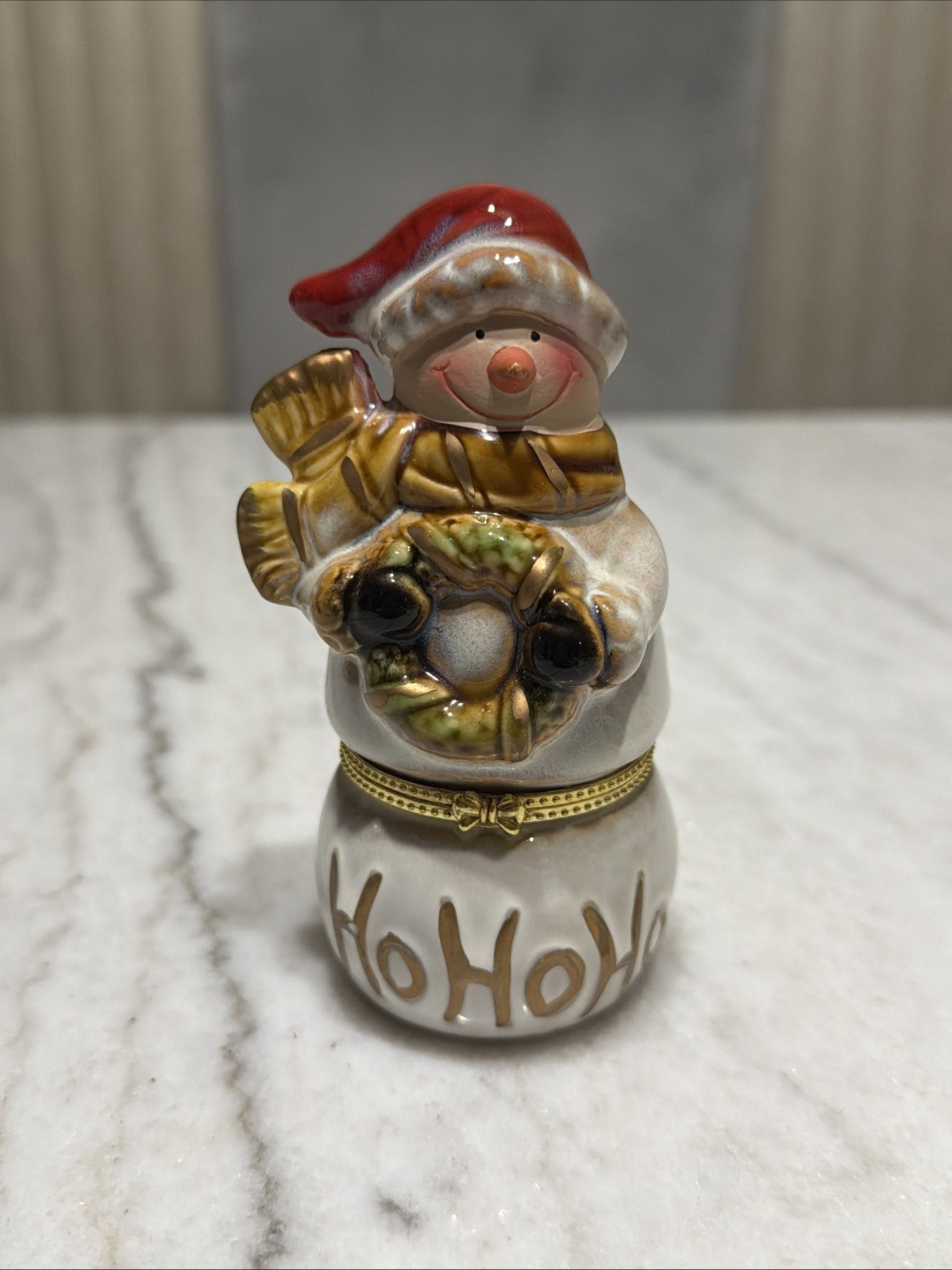 Holidays Christmas Snowman Clause 4.5” Porcelain Trinket Box