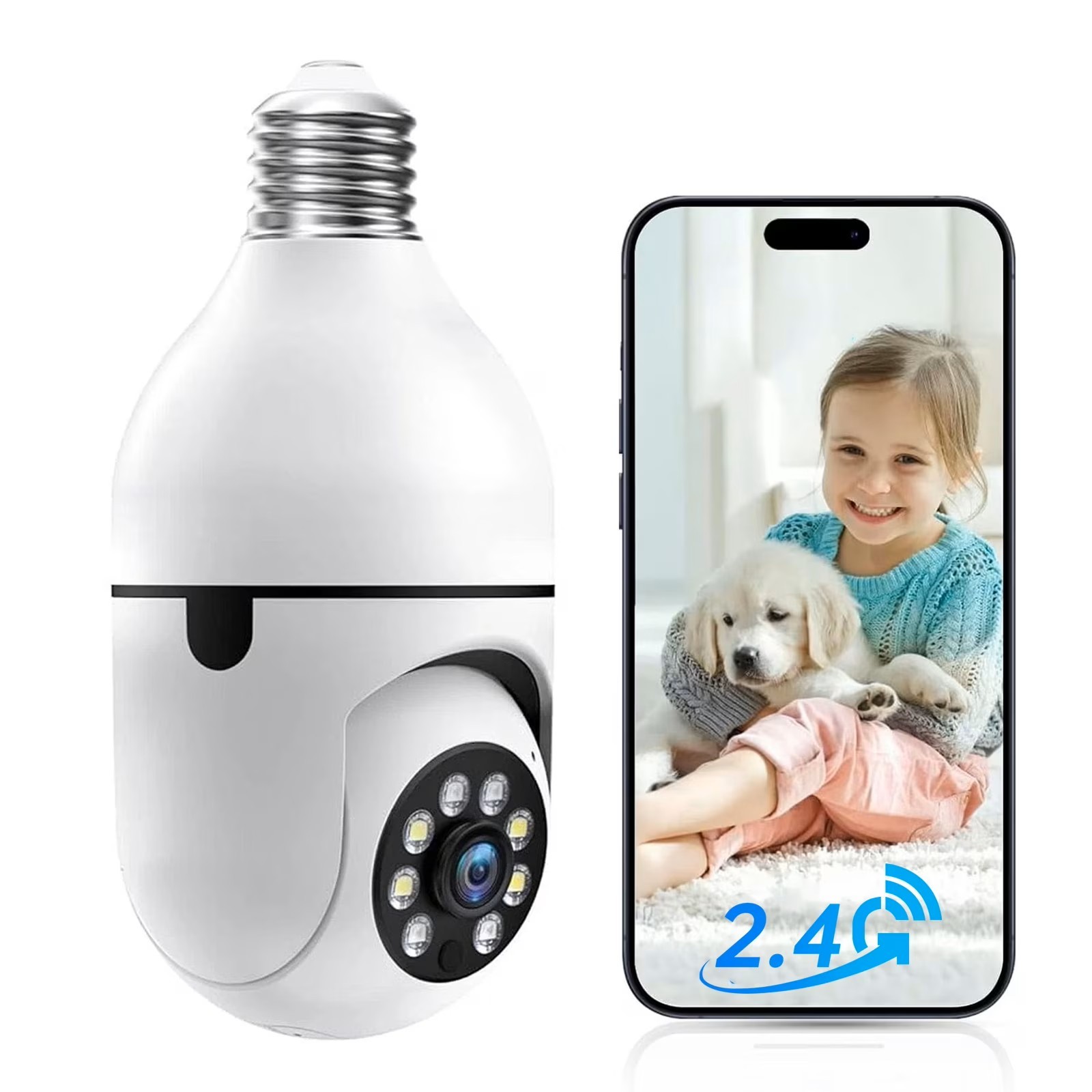 2.4GHz Light Bulb Security Camera 1080P Security Cameras Wireless Outdoor Indoor