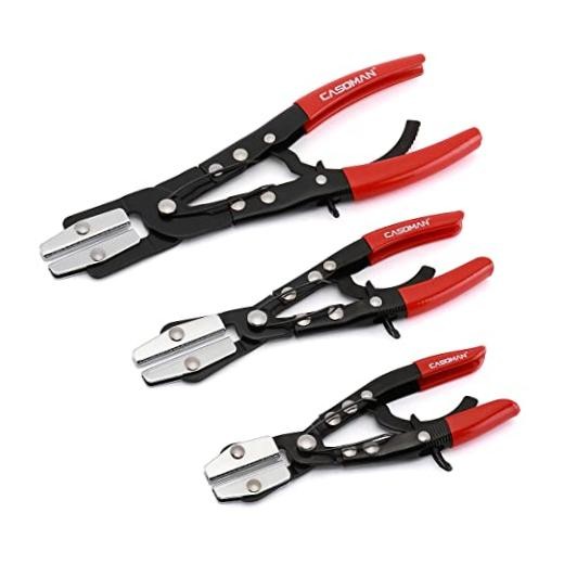 3-Piece Ratcheting Hose Pinch Off Pliers Set, 8", 10", 12" Locking Hose Red