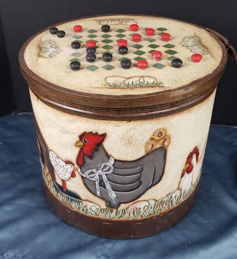 Wood Round Storage Container Painted Bandbox Canister Country Kitchen 11" x 13"