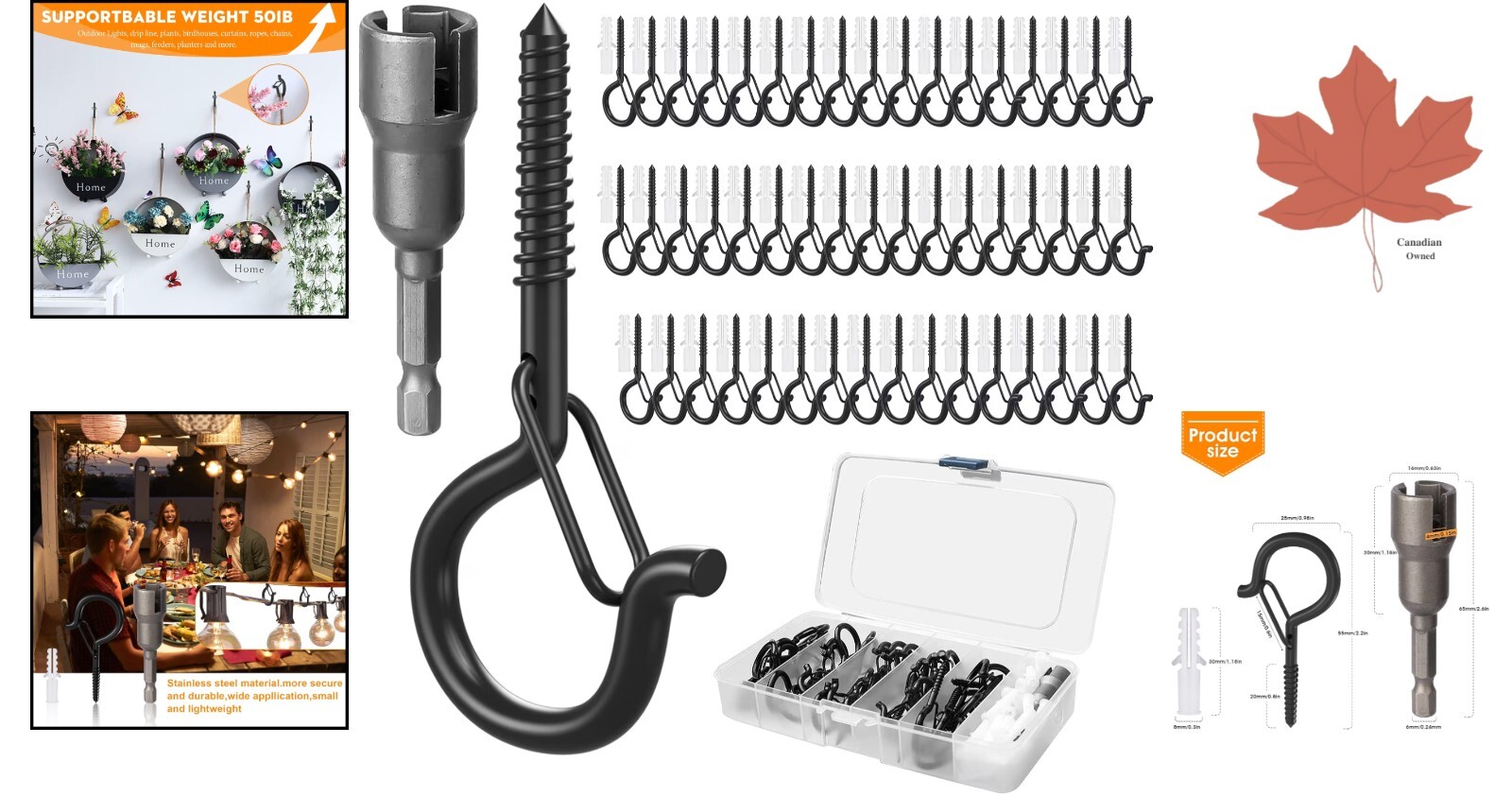 Q-Hanger Hooks for Outdoor String Lights - 50 Set - Wing Nut Drill Bit Socket