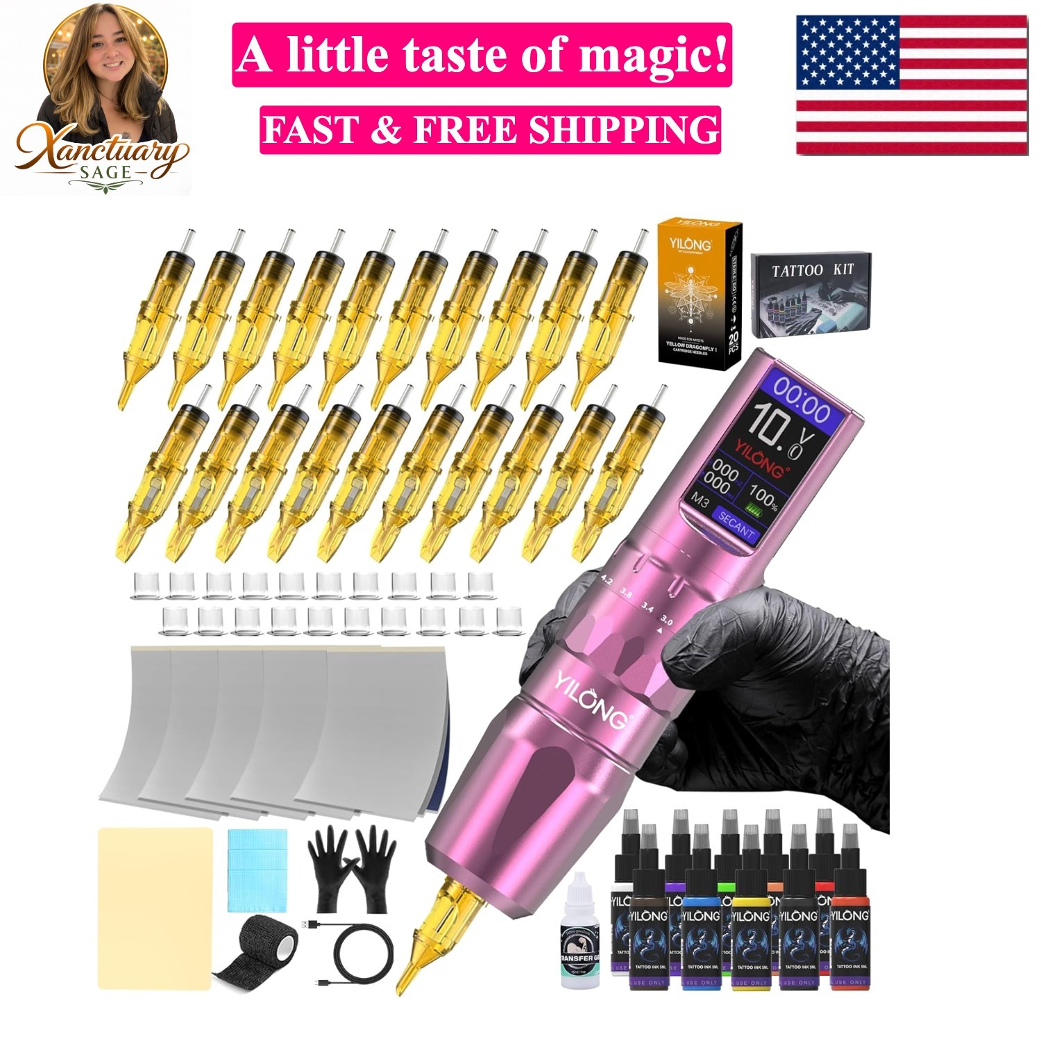 Wireless Tattoo Pen Machine Kit - Adjustable 6-Stroke Tattoo Machine with 120...