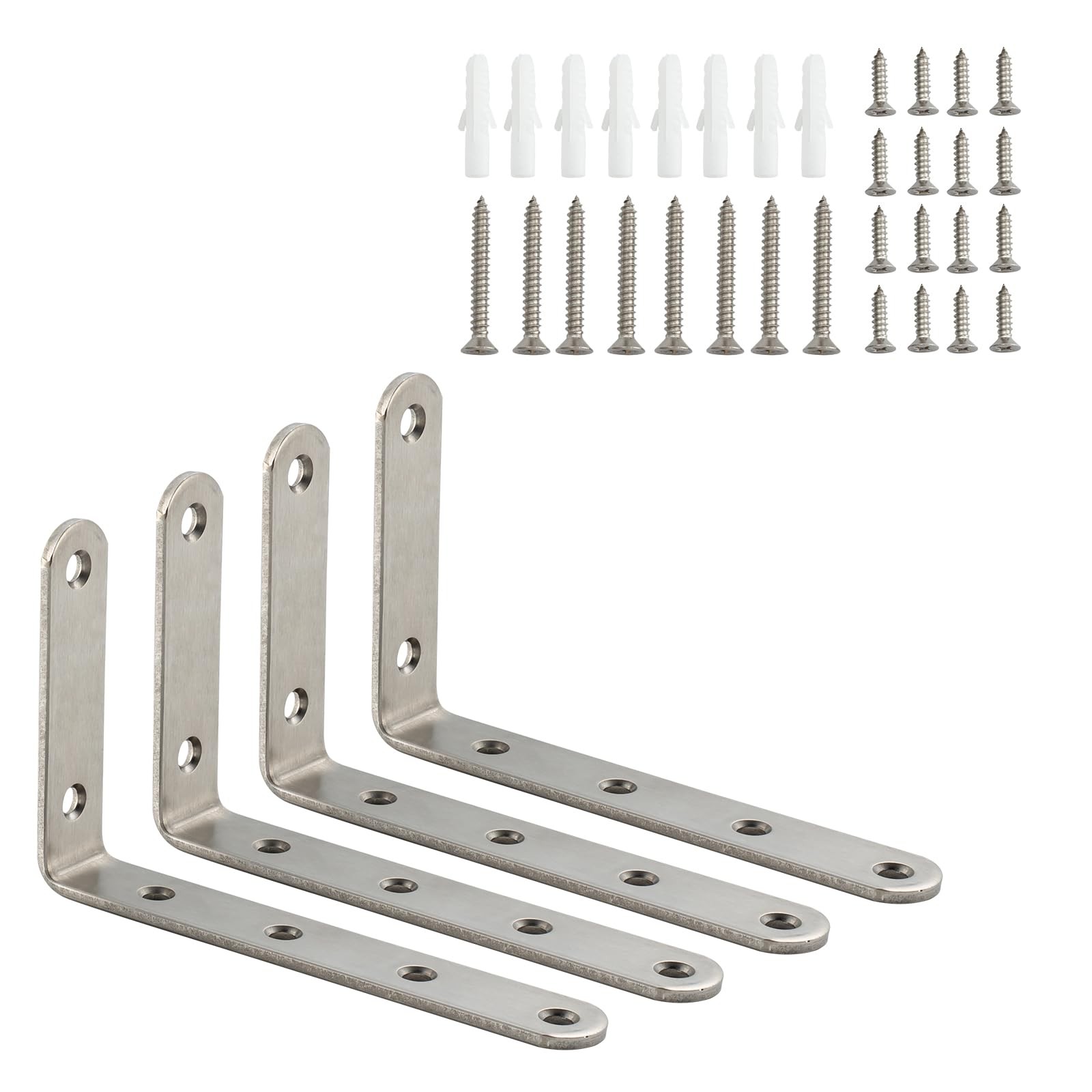 4 Pack Heavy Duty Stainless Steel L Bracket Corner Brace 5x3 Inch Shelf Support