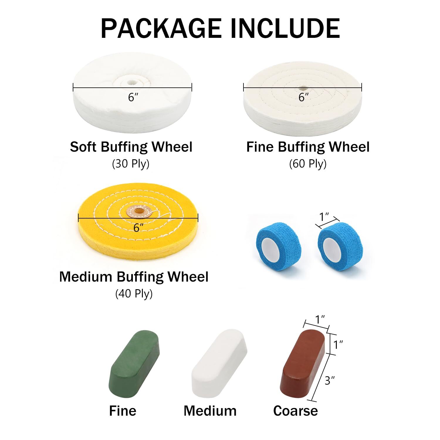 6inch Buffing Polishing Wheels 1/2" Arbor Hole,Soft/Fine/Medium for Bench Gri...
