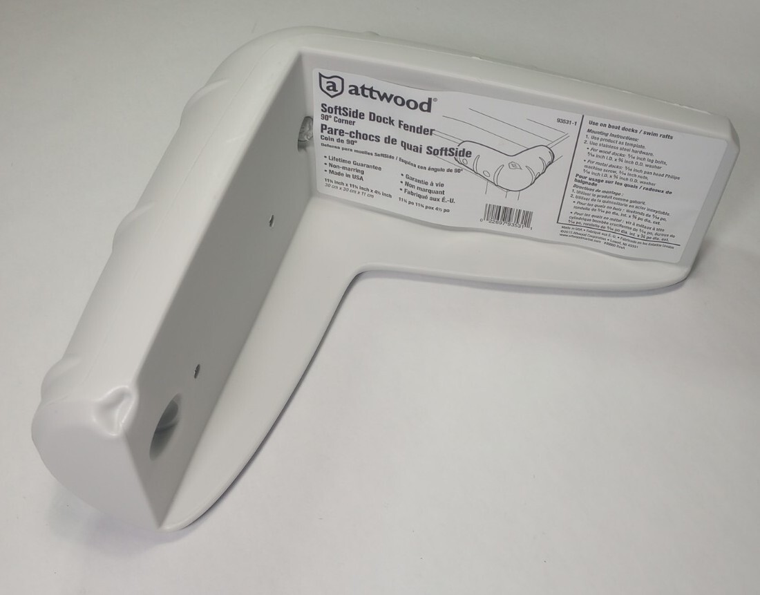 Attwood 93531-1 Softside UV-Resistant Marine Corner Dock Fender, White, 12-In