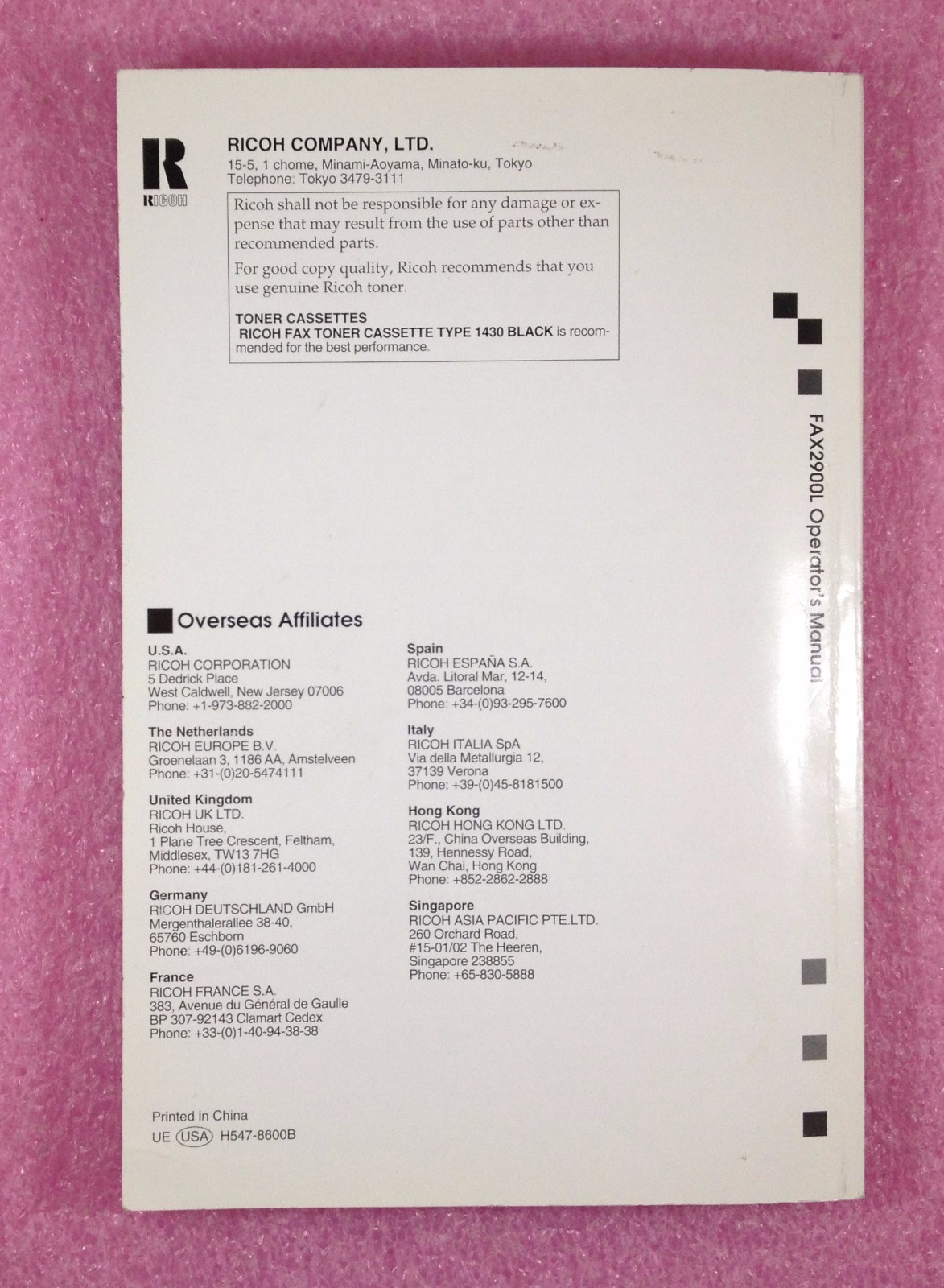 RICOH FAX2900L OPERATOR'S MANUAL