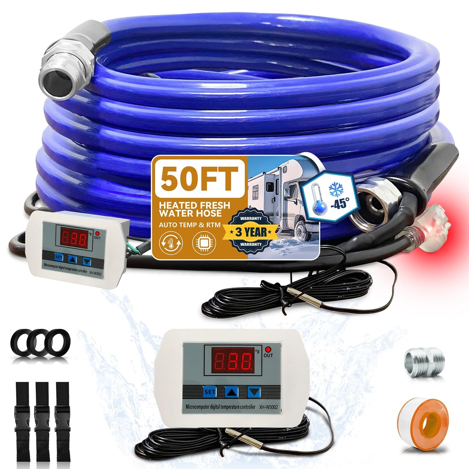 Cupohus Heated Water Hose for RV 50FT- Adjustable Temperature Control & Real-...