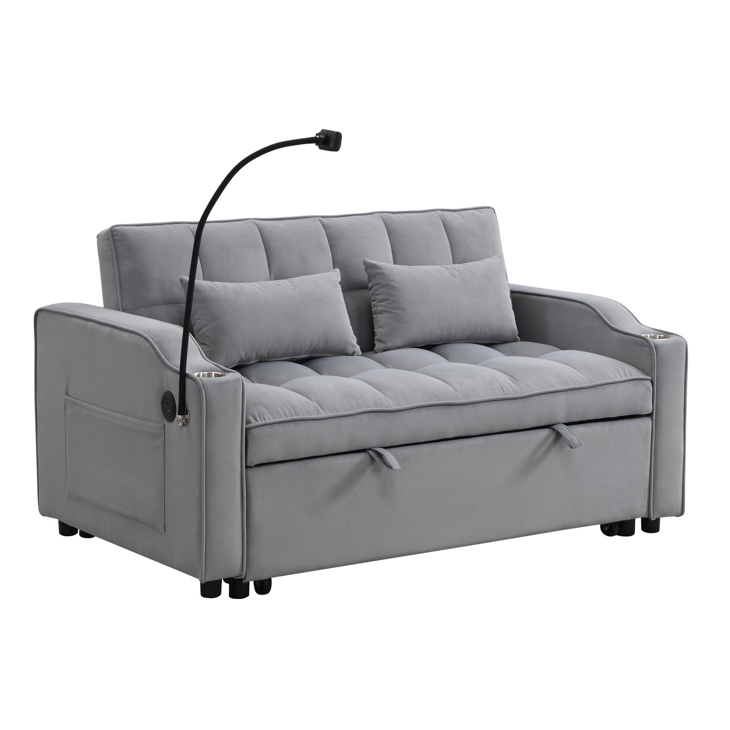 Modern Convertible Sleeper Sofa Bed Loveseat Sofa with Pull-Out Bed & USB Ports