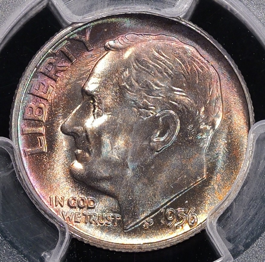 1956 Roosevelt Dime 10c - PCGS GRADED MS67 *RAINBOW*