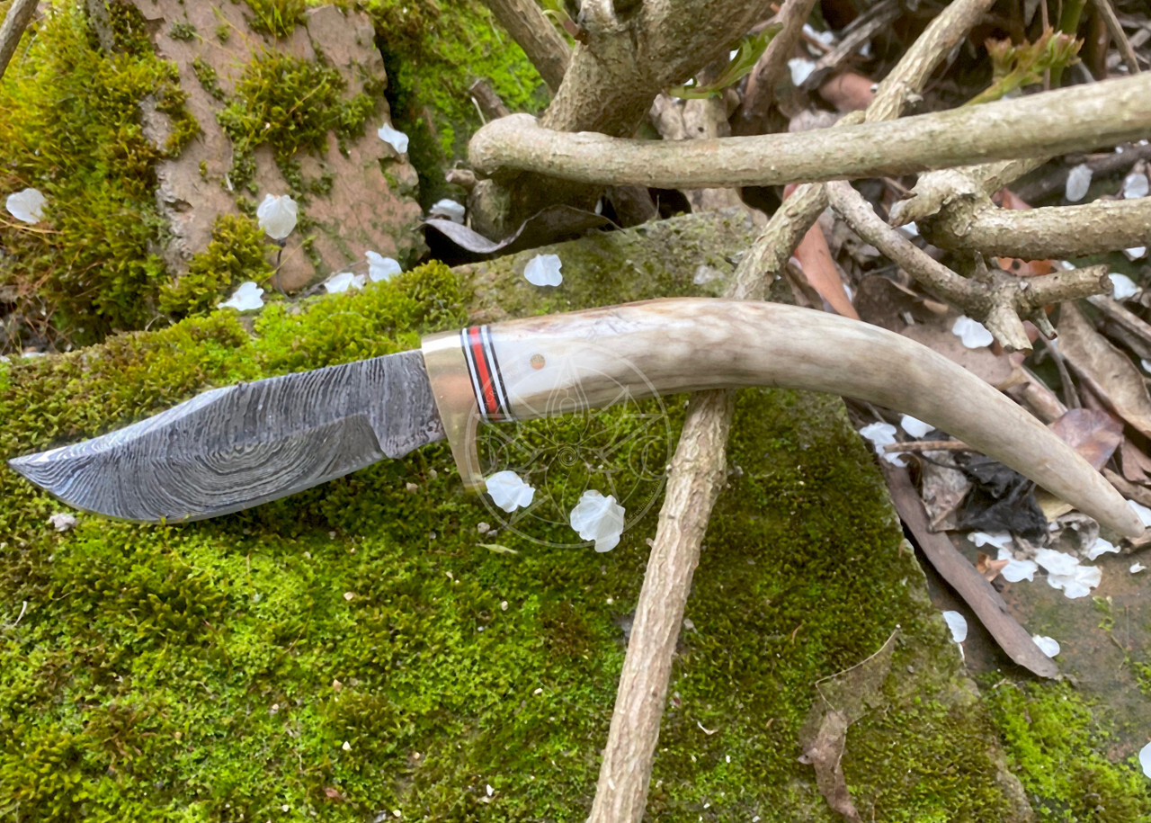 Nature's Wisdom 8" Athame with Antler Handle Damascus Knife + Sheath Ritual