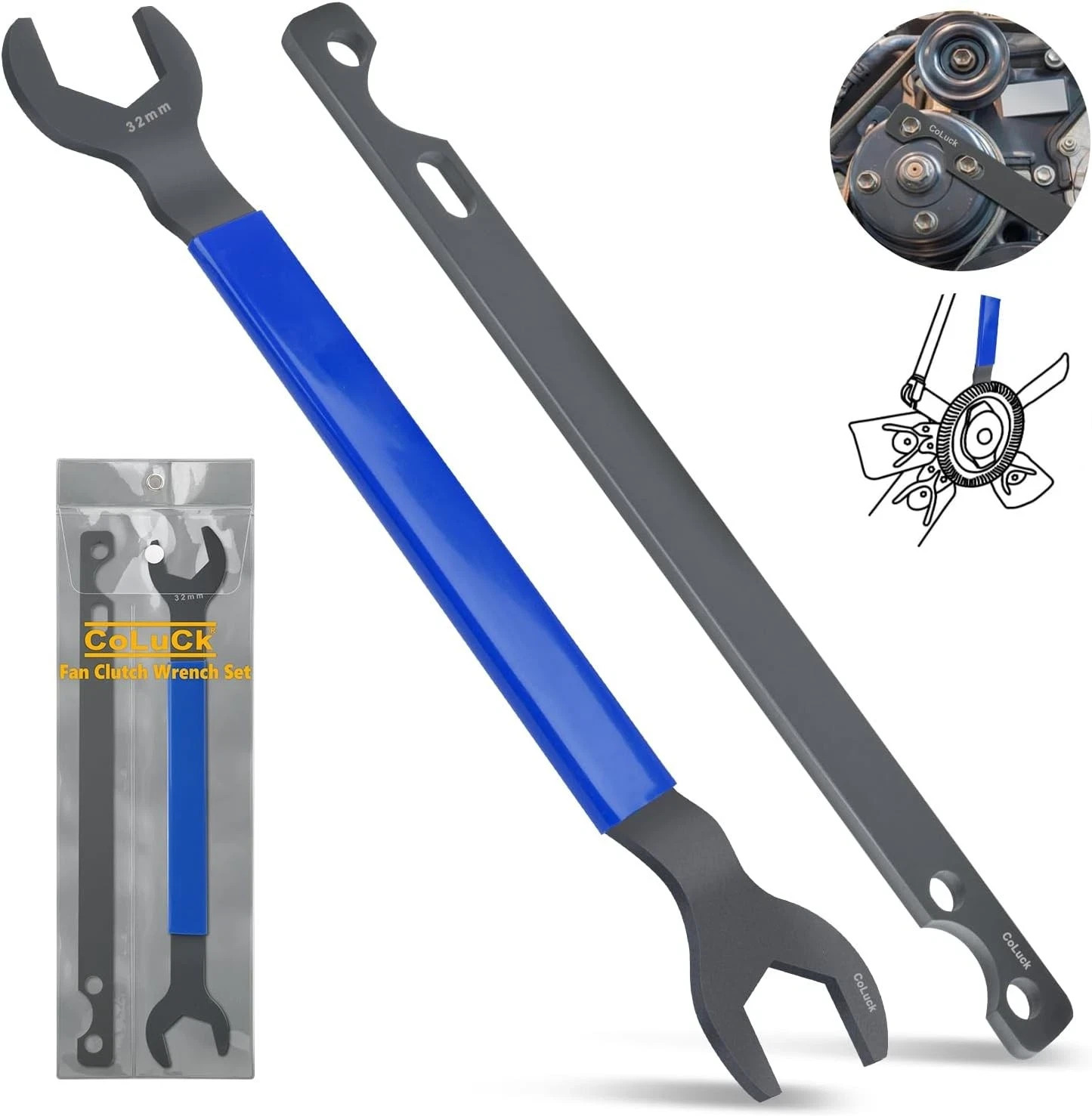 Fan Clutch Wrench Set 32mm & 36mm Wrenches Fan Clutch Removal Tool Compatible Wi