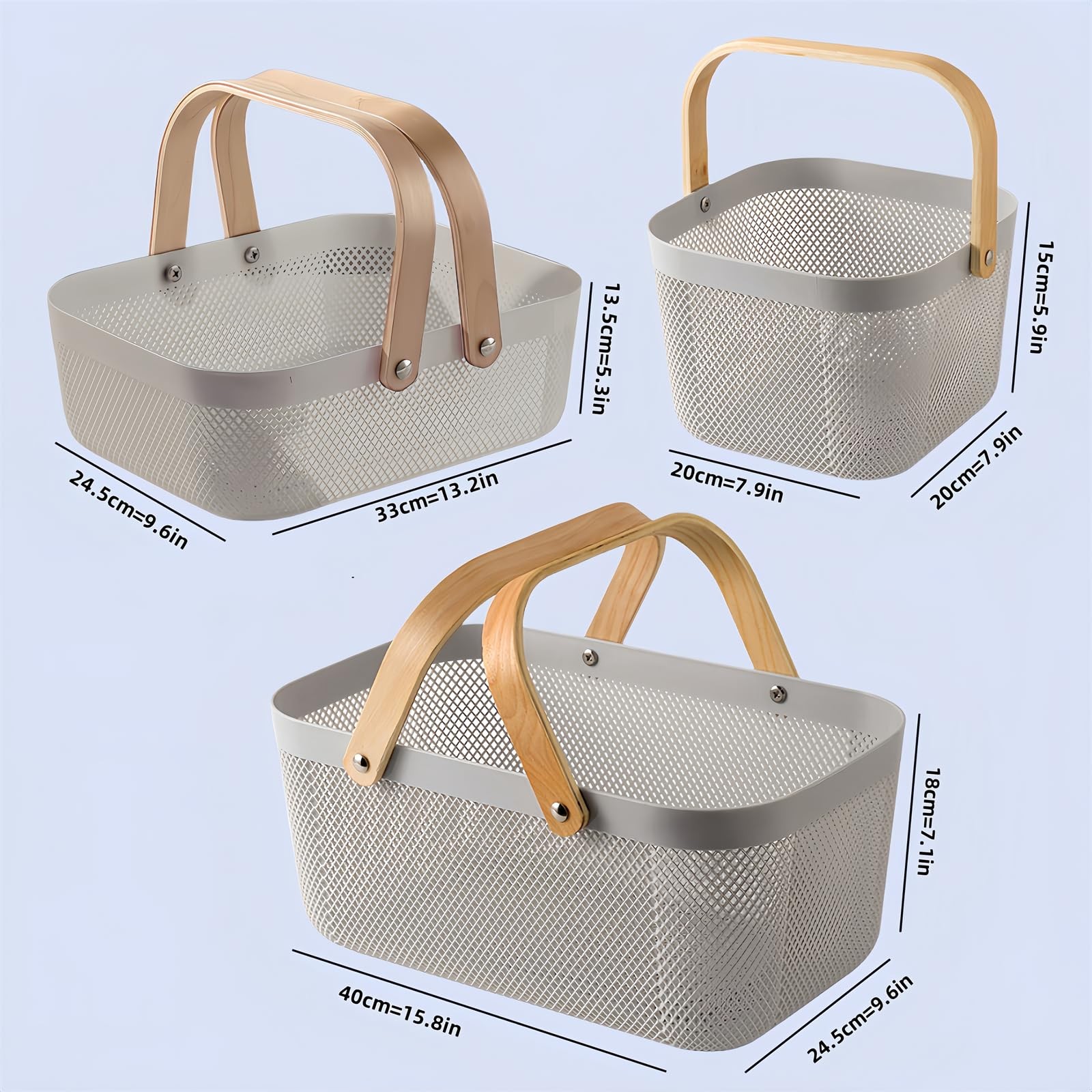 3pcs Collapsible Wooden Handle Plastic Harvest Basket - Rectangular Garden St...