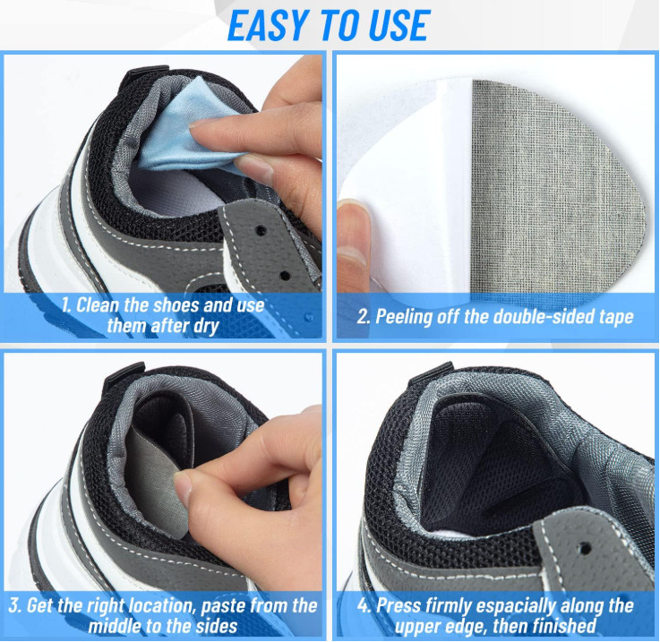 Shoe Heel Inserts, 8 Pcs Mesh Self-Adhesive Heel Cushion Pads for Back, Black