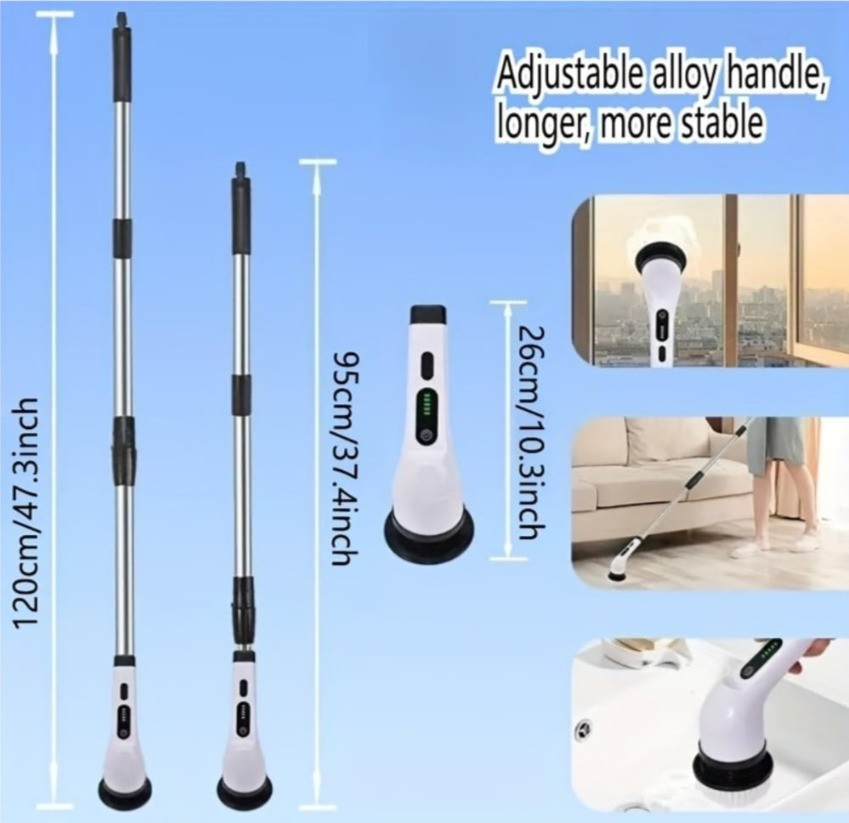 Cordless Spin Scrubber 8 Heads 2 Speed Extendable Bathroom Cleaner Tub Shower...