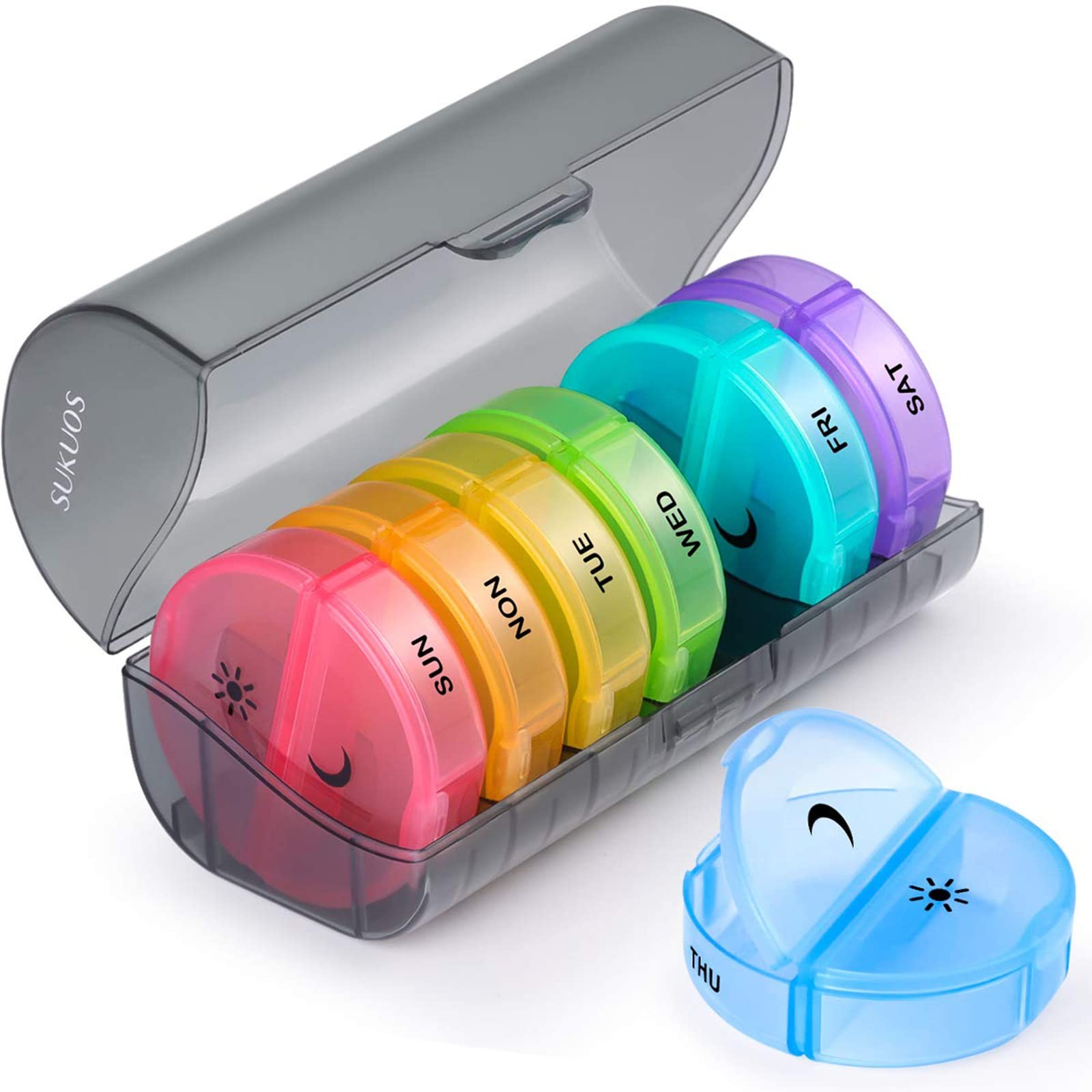 Sukuos Large Weekly Pill Organizer 2 Times a Day, Daily Pill Box 7 Day Easy t...