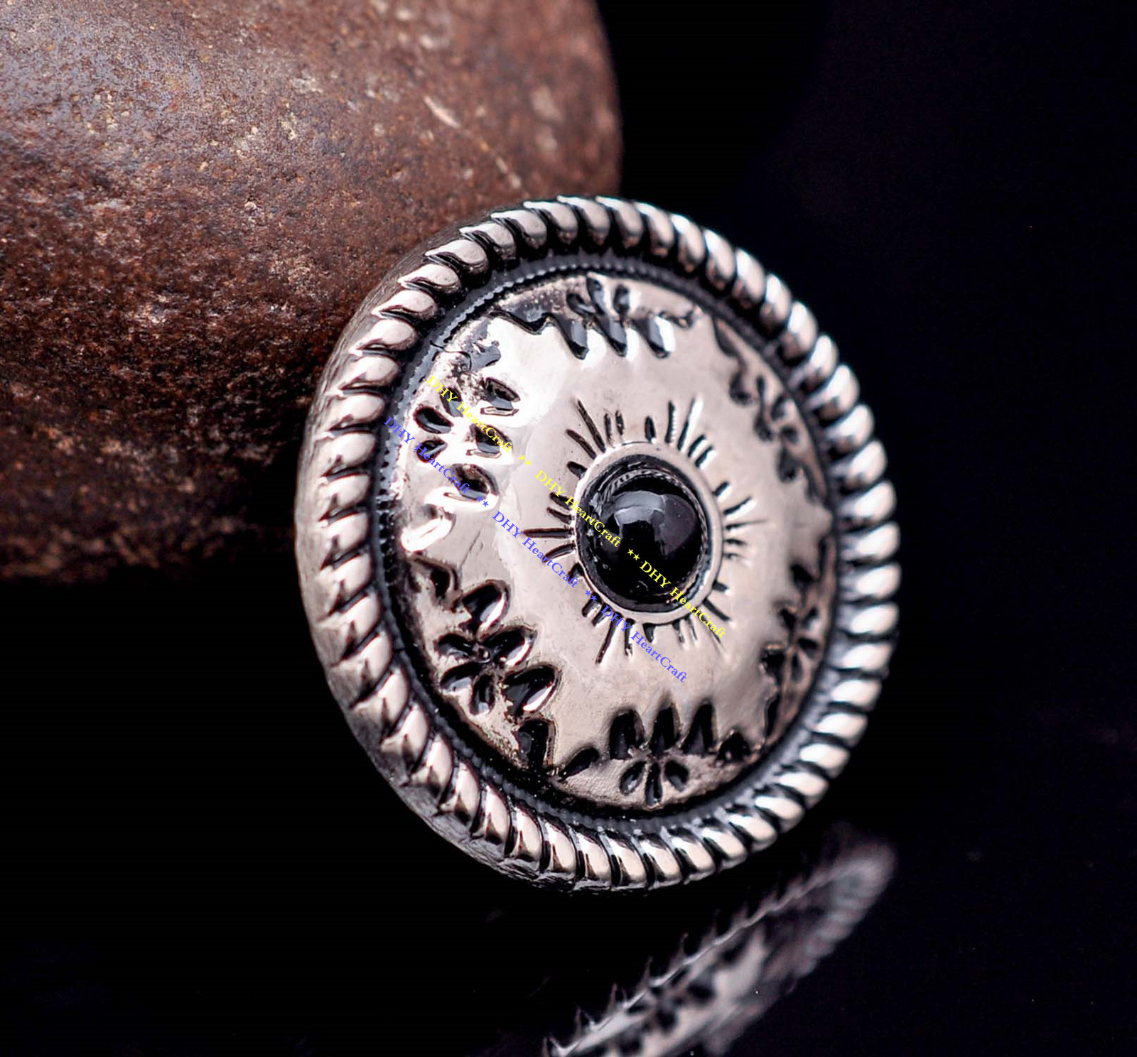 10X Silver Floral Rope Side Leathercraft Saddles Hardware Concho 1" Black Bead