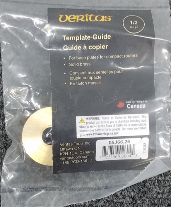 Veritas 1/2" O.D. Template Guide for Compact Router Base Plate Brass #05J66.26