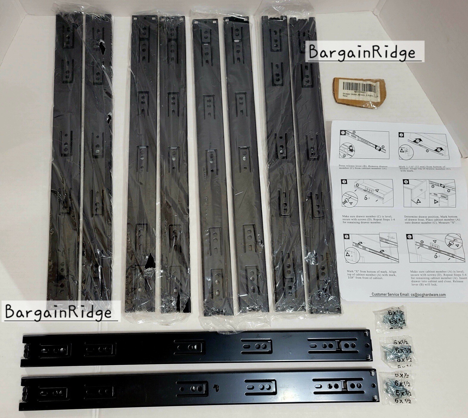 5 Pair OCG Drawer Slides 20 Inch Side Mount Drawer Slides 3-Section Ball Bearing