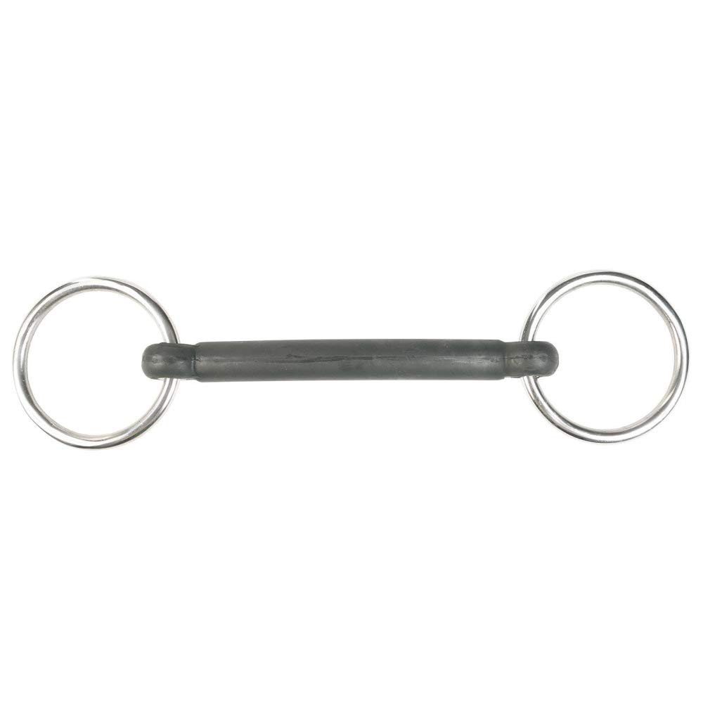 HORZE Rubber Mullen Mouth Loose Ring Snaffle Bit - Black - 5.25