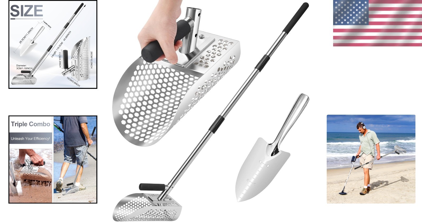 Durable Sand Sifter Shovel for Quick Underwater Treasure Hunting - 2-in-1 Design