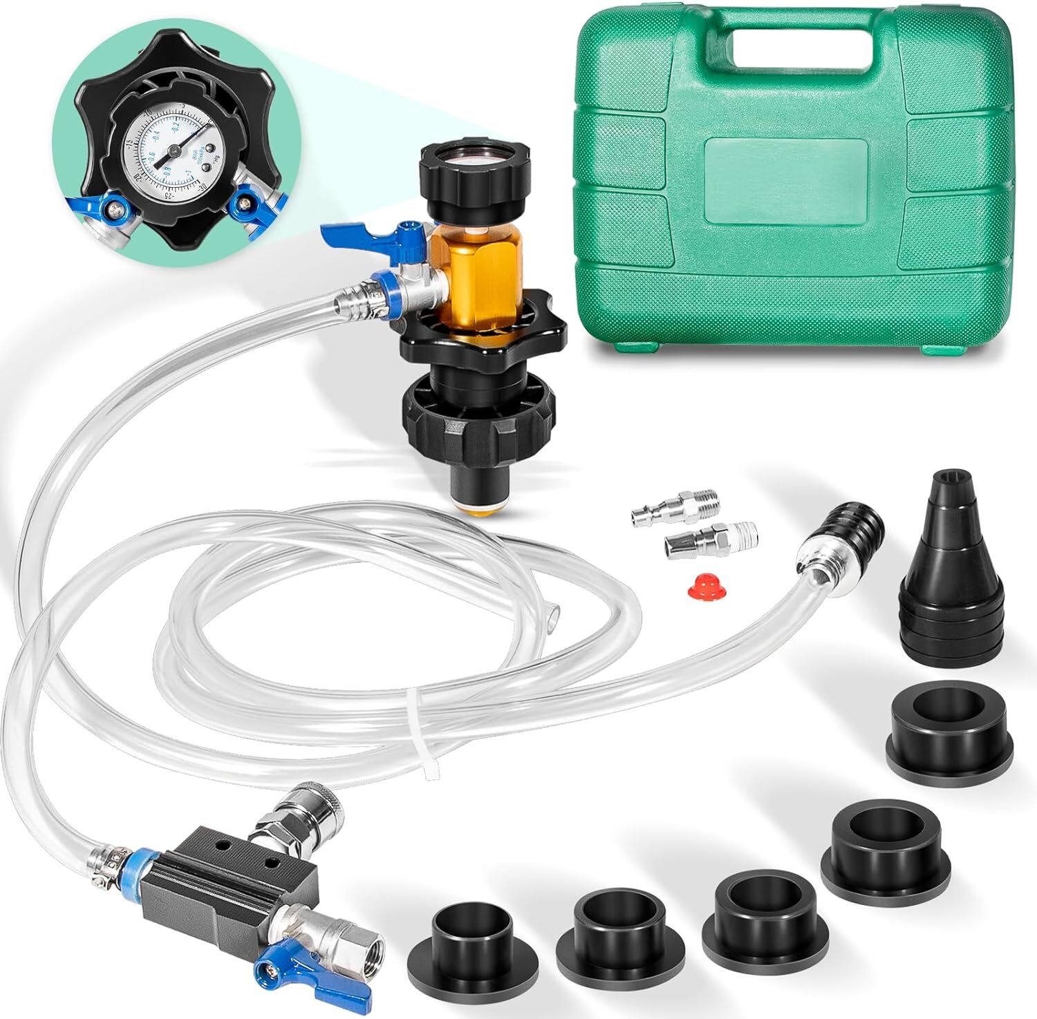 24444 Universal Coolant System Refiller Kit Vacuum Leak Tester with 5 Adapters