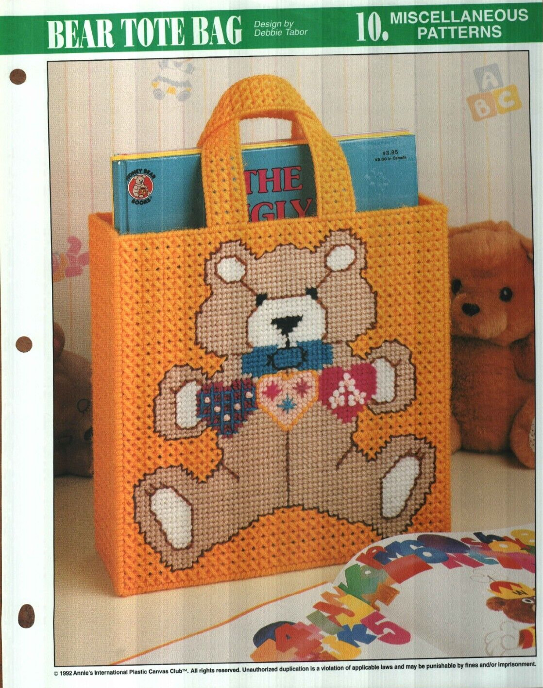 NEW BEAR TOTE BAG ANNIE'S PLASTIC CANVAS PATTERN INSTRUCTIONS