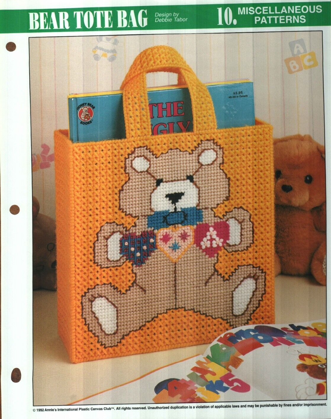 NEW BEAR TOTE BAG ANNIE'S PLASTIC CANVAS PATTERN INSTRUCTIONS