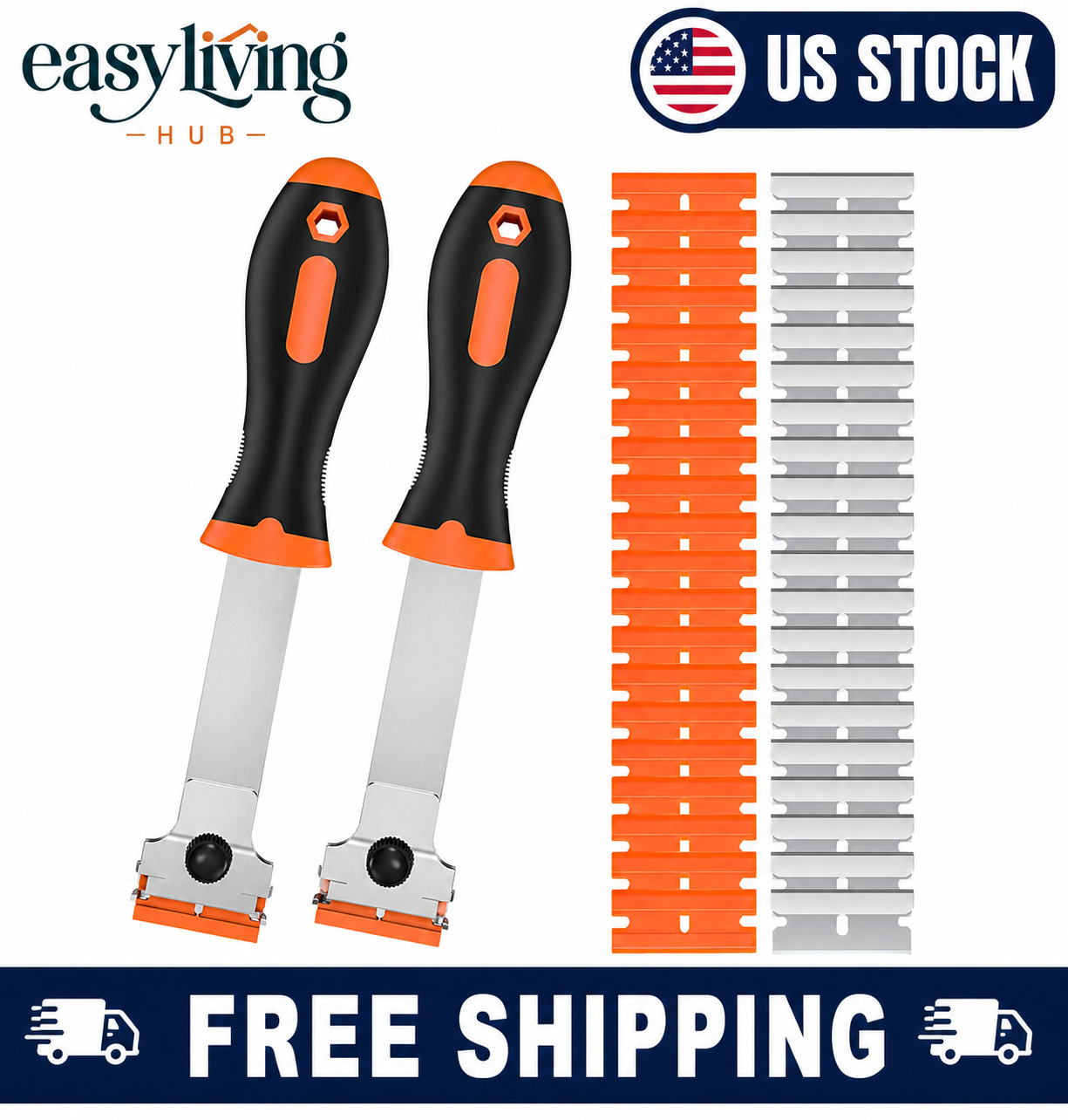 2 Pack Razor Blade Scraper Tool with 20 Metal & 20 Plastic Razor Blades, Multi-P