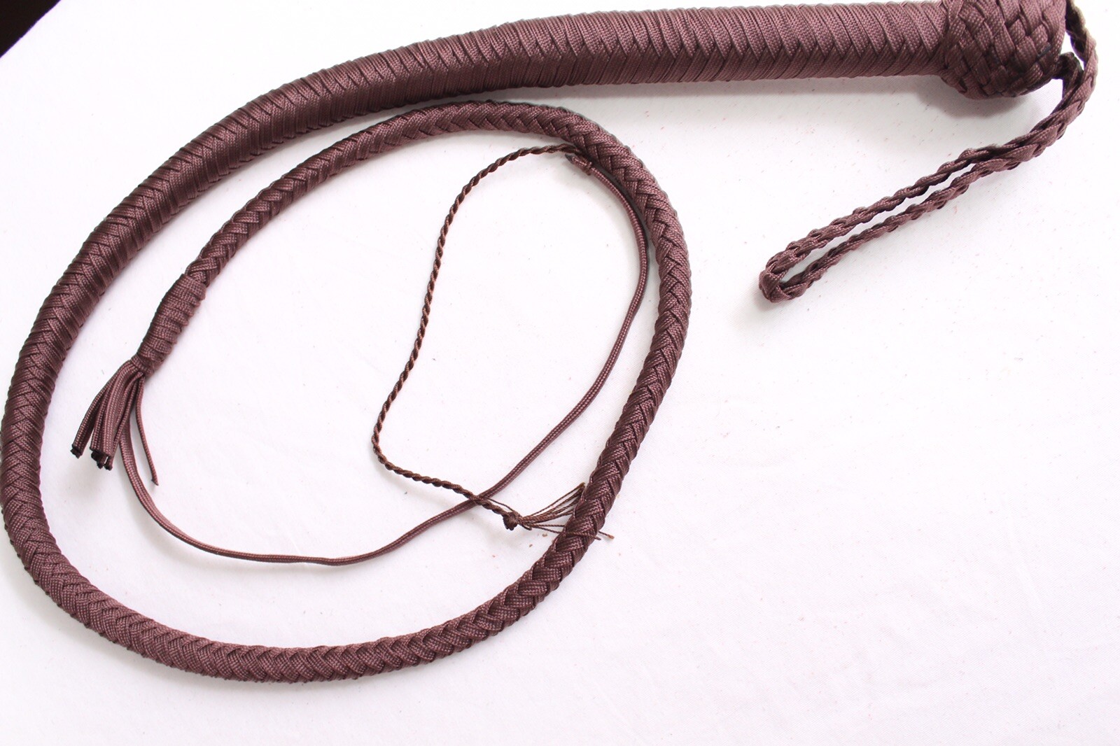 Bullwhip 4 Ft Long, 12 Plaited Nylon Weaving Whip, Dark Brown, Hand Crafted
