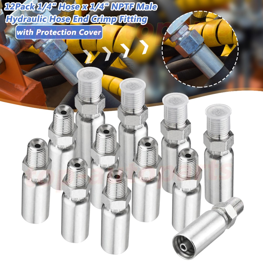 12 Pack Hydraulic Hose Fittings, 1/4" I.D. Hose x 1/4" NPTF Male with Protection
