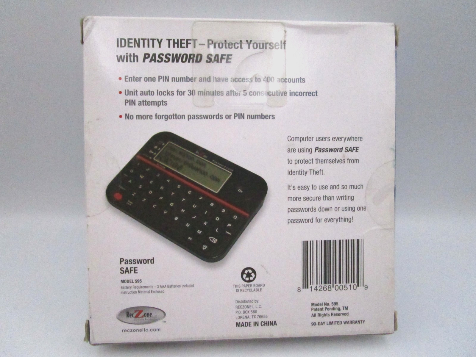 NEW RECZONE PASSWORD SAFE MODEL 595 PRTECT YOURSELF