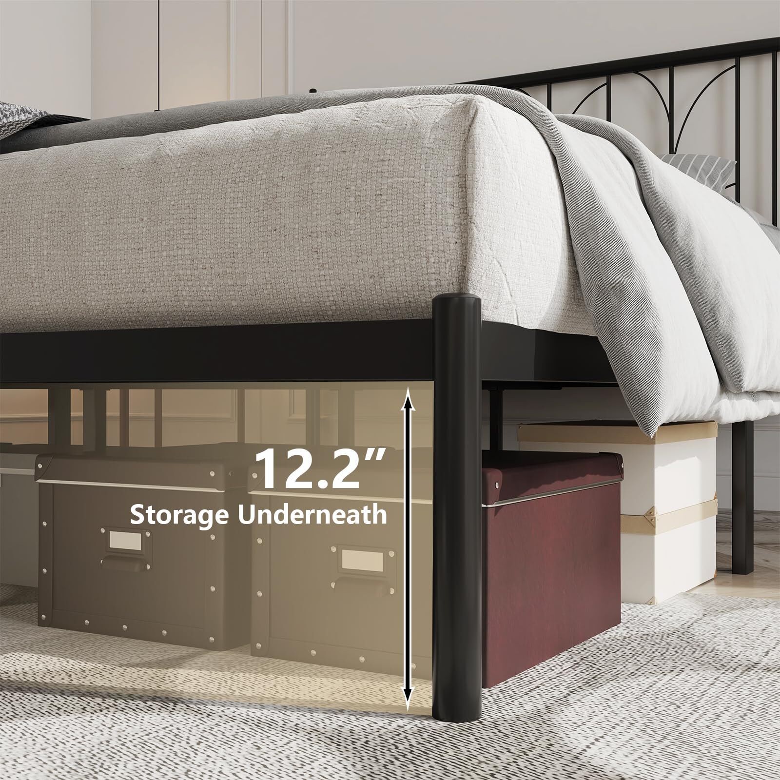 Full Size Metal Platform Bed Frame with Foundation Headboard Heavy Duty